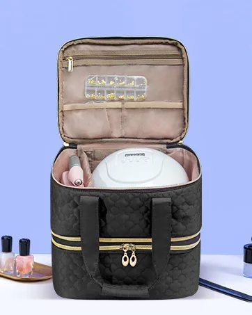 BAGMIND Nail Polish Organizer Three-Layers Nail Polish Organizer Case with Detachable Nail Machine Compartment 3 in 1 Portable Nail Polish Holder Organizer Case Black - nail polish organizer case