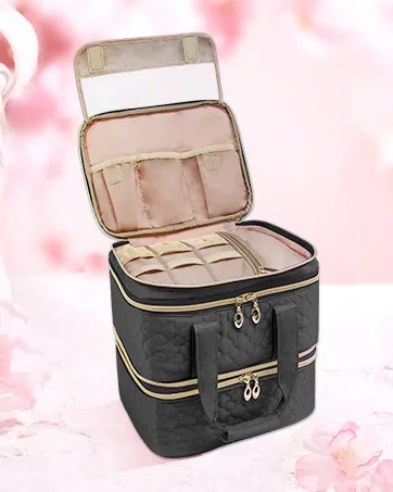 BAGMIND Nail Polish Organizer Three-Layers Nail Polish Organizer Case with Detachable Nail Machine Compartment 3 in 1 Portable Nail Polish Holder Organizer Case Black - nail polish storage