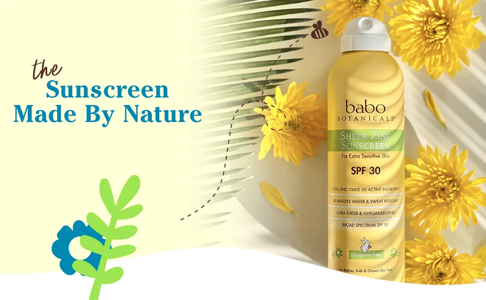 Babo Botanicals Sheer Zinc Continuous Spray Sunscreen SPF 30 with 100% Mineral Active Unscented 12 Fl Oz (Pack of 2) - sun spray