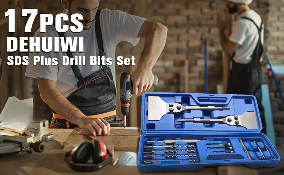 DEHUIWI 17Pcs SDS Plus Rotary Hammer Drill Bits Masonry Chisels Set Floor Scraper Triangular Drill Bits Alloy Chisel Shovel Knife Adapter with Strong Case New17pcs - product information 8