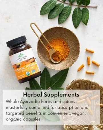ORGANIC INDIA Turmeric Curcumin Herbal Supplement - Immune System Support Healthy Inflammatory Response Whole Root Supplement Organic Trikatu USDA Certified Organic Non-GMO - 90 Capsules 2 Pack - herbal supplements