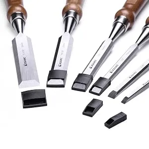 EZARC 6 Pieces Wood Chisel Tool Sets Woodworking Carving Chisel Kit with Premium Wooden Case for Carpenter Craftsman Gift for Men - sharp tips woodworking set fine-grained, nicely tempered chrome-manganese steel and heat treated