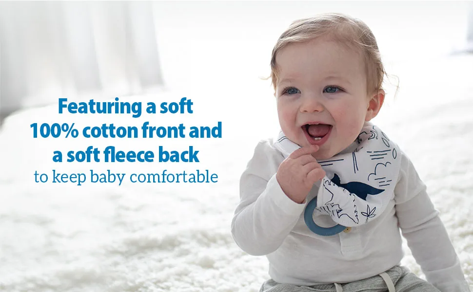 Dr. Brown s Bandana Bib with Snap-On Removable Teether Cotton Baby Bib with Soft Fleece Lining for Teething & Drooling 3m+ 2-Pack Navy Whales & Anchors - Featuring a soft 100% cotton front and a soft fleece back to keep baby comfy
