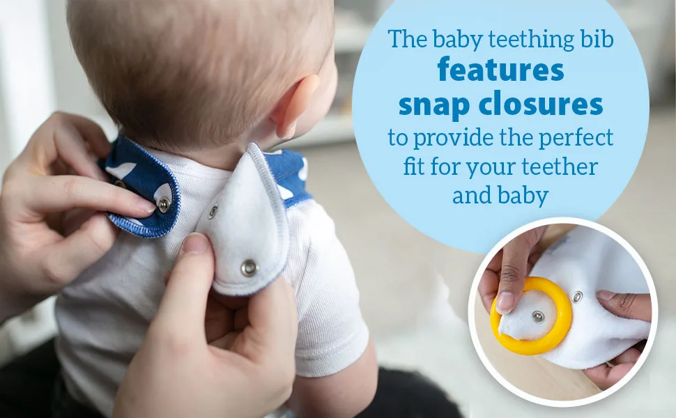 Dr. Brown s Bandana Bib with Snap-On Removable Teether Cotton Baby Bib with Soft Fleece Lining for Teething & Drooling 3m+ 2-Pack Navy Whales & Anchors - The baby teething bib features snap closures to provide the perfect fit for your teether and baby