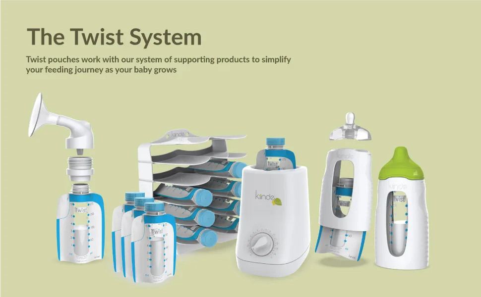 Kiinde Twist Active Latch Nipples for Breast Milk - Fast Flow (2 Pack) 1 - Twist pouches work with our system of supporting products to simplify your feeding journey