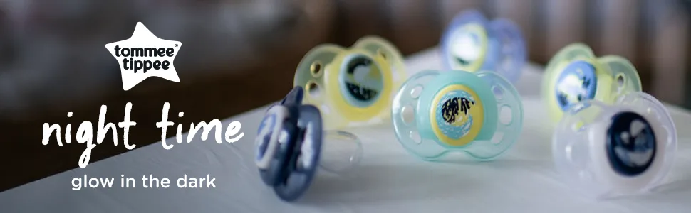 Tommee Tippee Night Time Glow in the Dark Pacifiers Symmetrical Design BPA-Free Silicone Nipple Includes Sterilizer Box 18-36m 2 Count - image