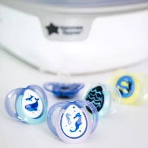 Tommee Tippee Night Time Glow in the Dark Pacifiers Symmetrical Design BPA-Free Silicone Nipple Includes Sterilizer Box 18-36m 2 Count - image
