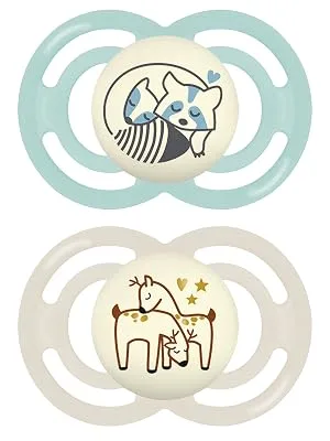 MAM Perfect Night Baby Pacifier Patented Nipple Glows in the Dark 2 Pack 6-16 Months Boy (Design May Vary) - Image 1_Perfect Night Boy 1