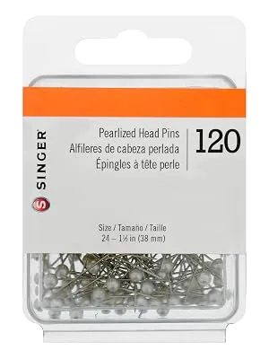 SINGER 07051 Pearlized Head Straight Pins Size 24 120-Count White - ball head pearlized pins