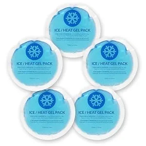 EverOne Round Reusable Gel Ice Pack with Cloth Backing for Hot & Cold Therapeutic Use First Aid Injuries Breastfeeding 5 Count - set of 5