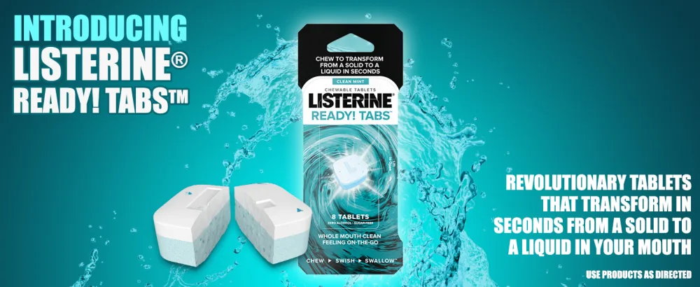 Listerine Ready! Tabs Chewable Tablets with Clean Mint Flavor 24 Count Clean Mint 24ct - Revolutionary Listerine tablets that transform in seconds from a solid to a liquid in your mouth