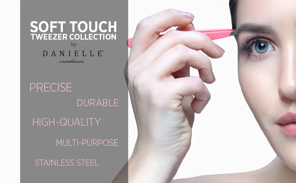 Danielle Enterprises Creations Soft Touch Slant and Point Stainless Steel Tweezers Black 2 Count - high quality tweezers