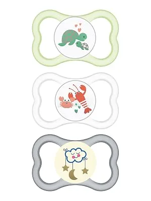 MAM Air Night & Day Baby Pacifier for Sensitive Skin Glows in The Dark 3 Pack 6-16 Months Unisex - mam pacifier