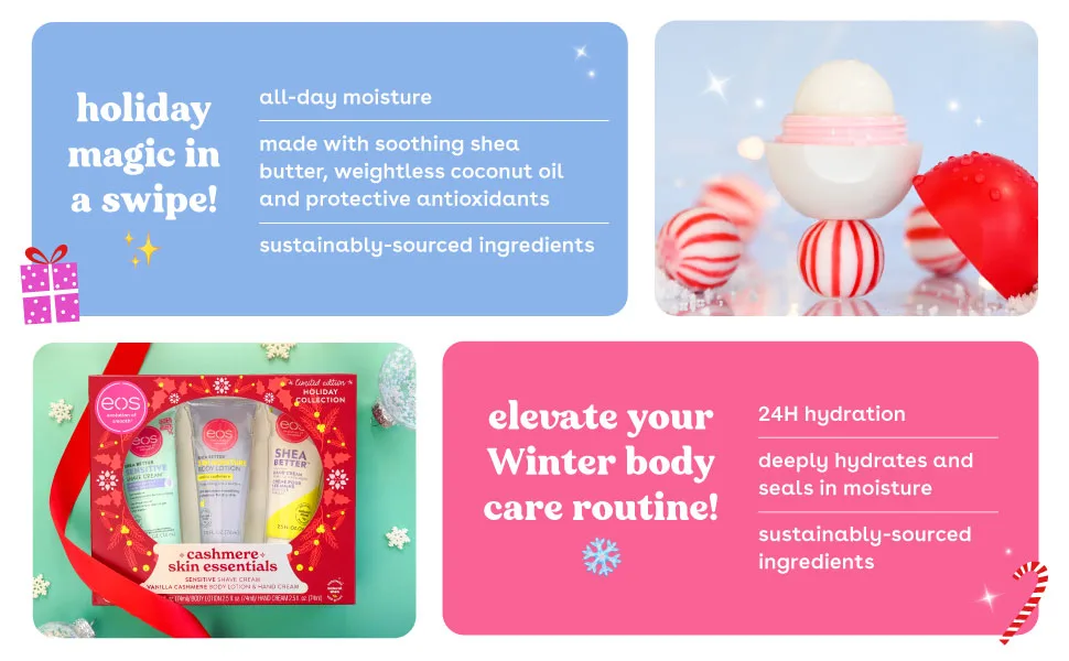 EOS Limited Edition Holiday Lip Balm Raspberry Cloud & Blackberry Bellini All-Day Moisture Made for Sensitive Skin 0.14 oz 2-Pack Clear - holiday magic in a swipe! elevate your winter body care routine!