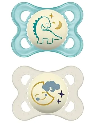 MAM Original Night Pacifiers, Binky Pacifier for 0-6 Months, BPA-Free Silicone, Glows in The Dark, Best for Newborn Babies, Developed with Medical Experts, 2 Count Binkies, with Sterilizer Case - mam pacifier