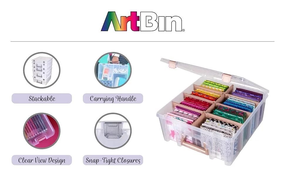 ArtBin 6981AB Super Satchel Deluxe Divided Base Large Portable Art & Craft Organizer with Drawers 1 Plastic Storage Case Clear - ArtBin Super Satchel Double Deep Features