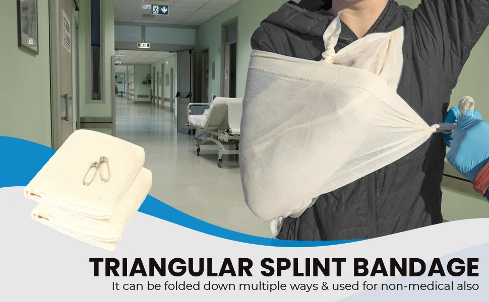 Primacare D-3680 First Aid Triangular Splint Bandage with Safety Pins for Sprain and Broken Bones Support Latex Free Non-Woven Cotton 40x40x56 (Pack of 12) - product information 1
