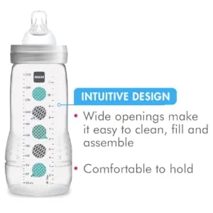 MAM Easy Active Bottle 11 oz (2-Count) Fast Flow Bottles 4+ Month Unisex Gray Unisex Easy Active 11 Ounce - baby bottle easy active bottles baby bottles breastfeeding bottles breast feeding feeding bottles