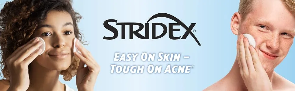 Stri-Dex Medicated Pads Sensitive 2 Count 55 Count (Pack of 2) - Young woman wiping face with two pads and young man wiping face with one pad
