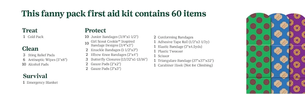 Dukal Girl Scout Fanny Pack First Aid Kit Navy Blue 60 Pieces - components