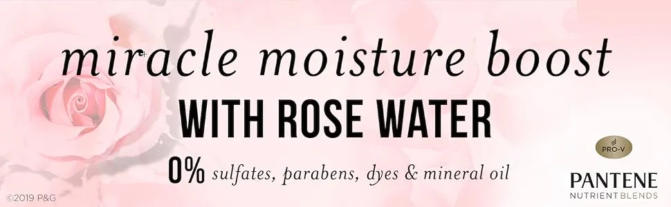 Pantene Nutrient Blends Miracle Moisture Boost Rose Water Shampoo & Conditioner Dual Pack for Dry Hair Sulfate Free 2 Piece Set Nutrient Blends - moisture boost rose water no sulfates parabens free mineral oil pantene shampoo for dry hair frizzy