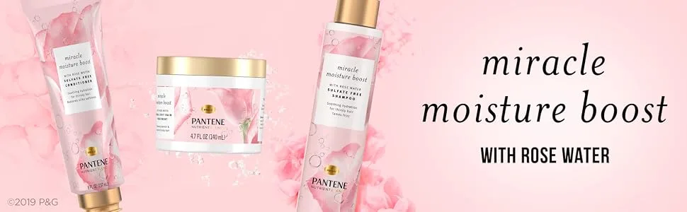 Pantene Nutrient Blends Miracle Moisture Boost Rose Water Shampoo & Conditioner Dual Pack for Dry Hair Sulfate Free 2 Piece Set Nutrient Blends - shampoo and conditioner rose water sulfate free dry frizzy hair set duo pack soothing hydration tame