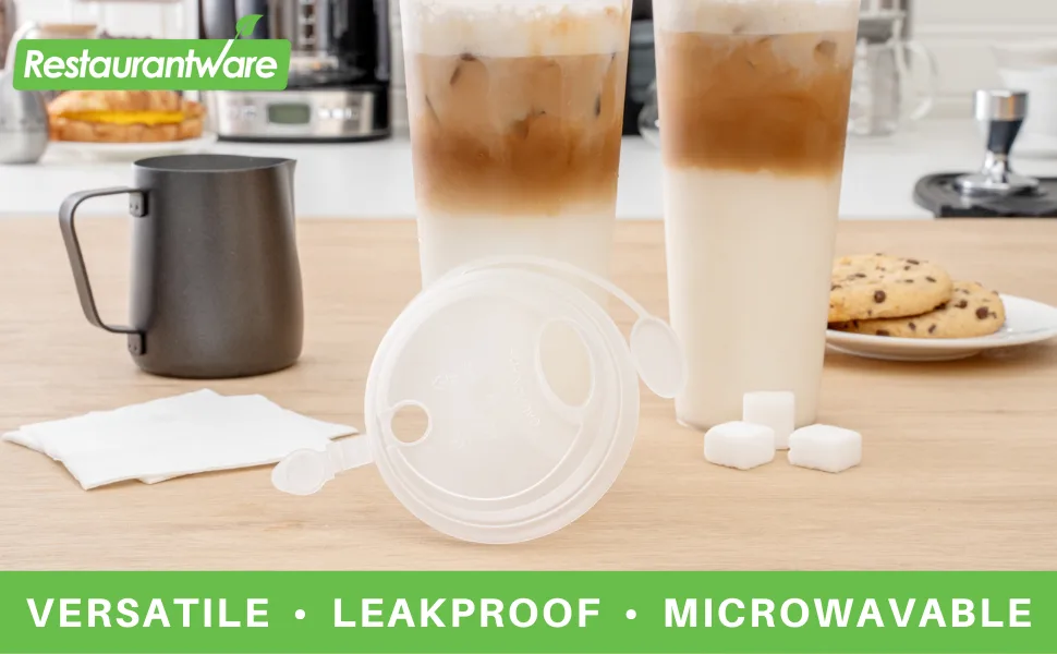 Restaurantware Bev Tek Clear Plastic 2-in-1 Straw or Sippy Cup Lid - with Two Plugs Fits 12 16 and 24 oz - 25 count box - These black coffee lids seamlessly match the theme or colors of your business or special event.