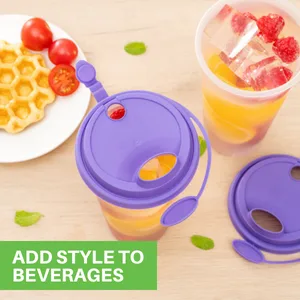 Restaurantware Bev Tek Clear Plastic 2-in-1 Straw or Sippy Cup Lid - with Two Plugs Fits 12 16 and 24 oz - 25 count box - To avoid cold beverages, these hot cup lids can be microwaved along with their cups.