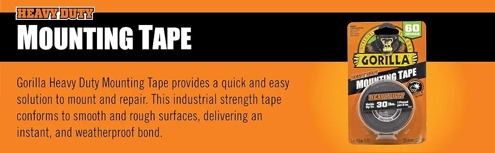 Gorilla - Heavy Duty Double Sided Mounting Tape Weatherproof 1 x 60 Black (Pack of 2) 2 - Pack - Gorilla Double sided heavy duty mounting tape