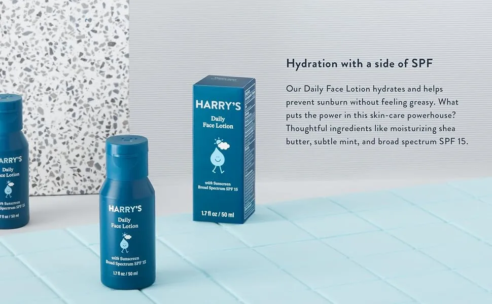 Harry's Face Lotion - Face Moisturizer with SPF 15 1.7 Fl Oz (Pack of 2) - Fash Wash
