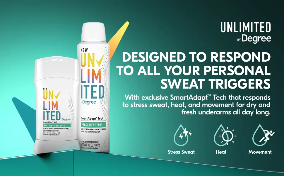 Degree Unlimited Antiperspirant Deodorant Stick Fresh 2 Count Long-Lasting Sweat & Odor Protection with Antiperspirant Technology SmartAdapt Tech 2.7 oz - Designed to respond to all your personal sweat triggers