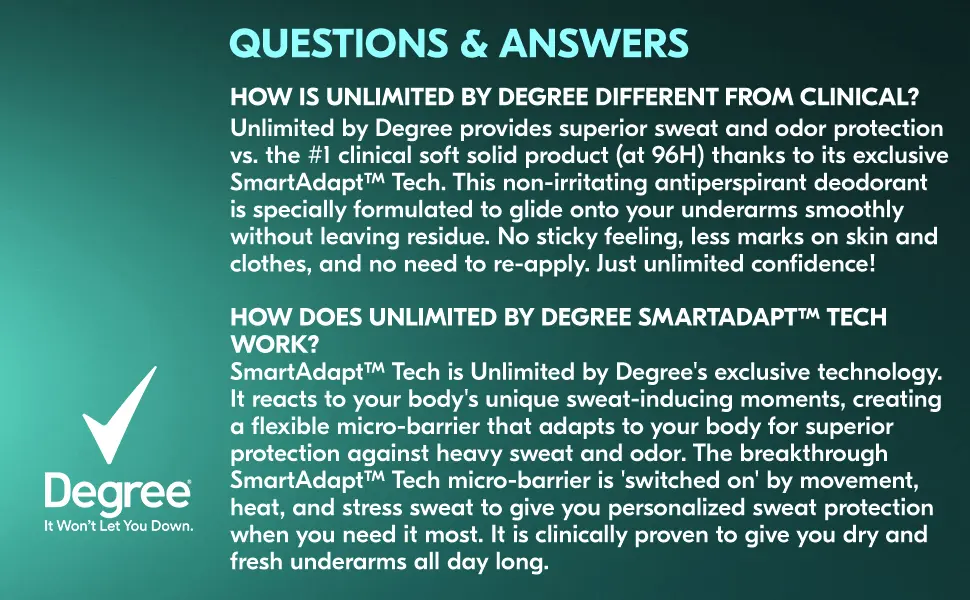 Degree Unlimited Antiperspirant Deodorant Stick Fresh 2 Count Long-Lasting Sweat & Odor Protection with Antiperspirant Technology SmartAdapt Tech 2.7 oz - product information 3