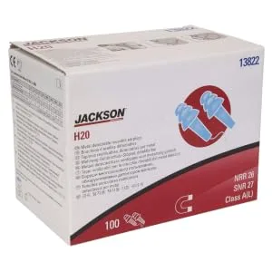 Jackson Safety Metal Detectable Reusable Corded Foam Ear Plug 31dB NRR Blue Universal Size Bulk Pack (Case of 400 Pairs) 13822 - Reusable ear plug, metal detectable ear plug, universal size reusable ear plug, bulk ear plugs