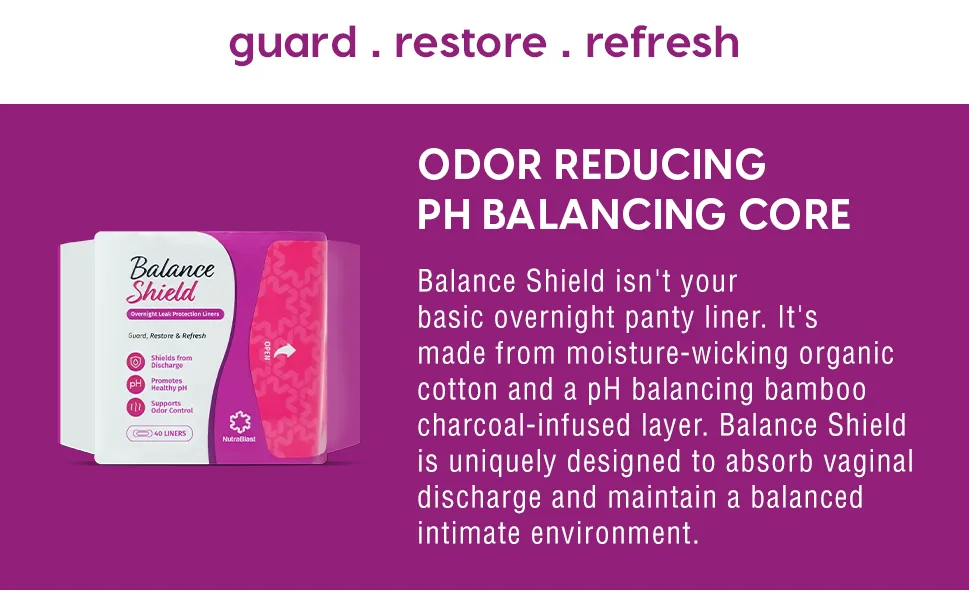 NutraBlast Balance Shield Panty Liners - Discharge & Odor-Proof Layers (180mm 40-Pack) 40 Count (Pack of 1) - guard restore refresh odor reducing absorb discharge