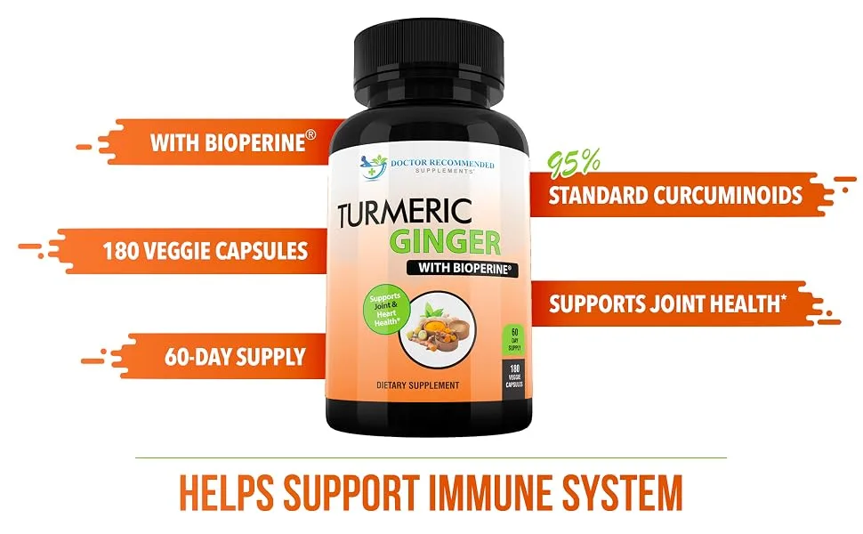 Turmeric Curcumin with Ginger 95% Curcuminoids with BioPerine - 180 Veggie Capsules - Made in USA 180 Count (Pack of 1) - turmeric curcumin ginger