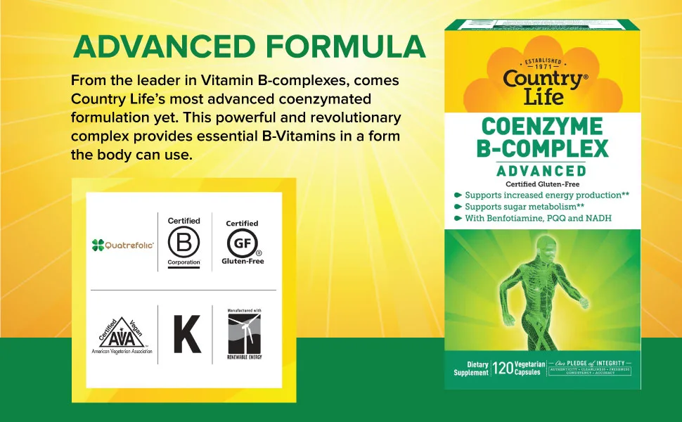Country Life Coenzyme B Complex Advanced Capsules 120 Count Certified Gluten Free Certified Vegan 120 Count (Pack of 1) - B00CAUU1RU