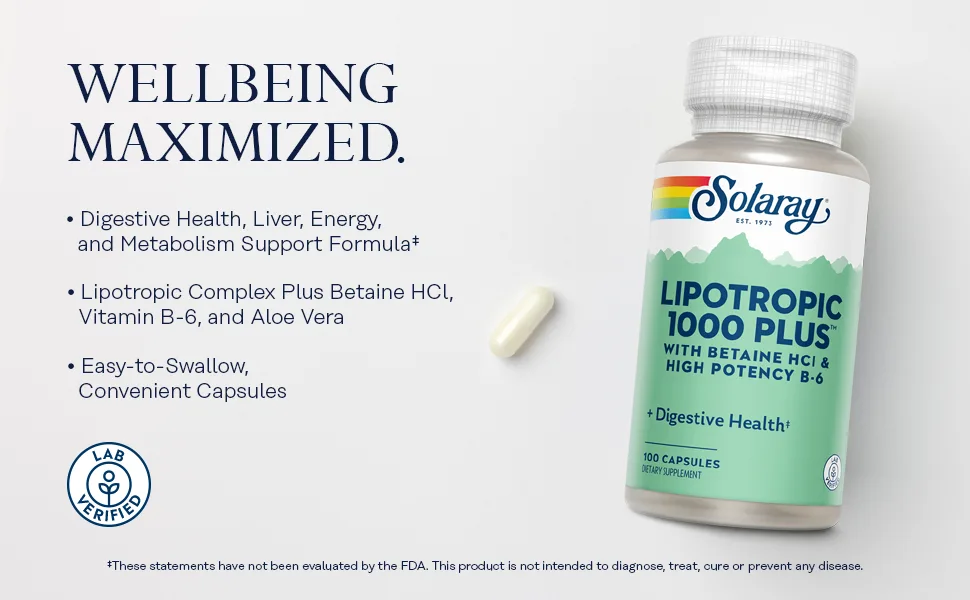 Solaray Lipotropic 1000 Plus Vitamin Capsules 100 Count 100ct - Solaray Lipotropic 1000 Plus
