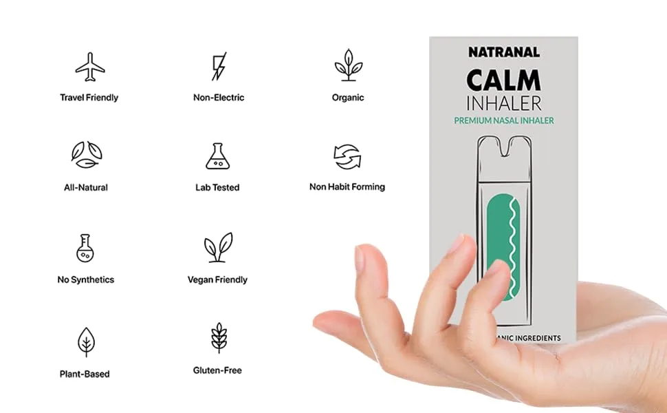 Natranal Calm Nasal Inhaler - 100% Natural & Organic Ingredients Aromatherapy Inhaler Stick 1 Pack Calm 1 Count (Pack of 1) - features