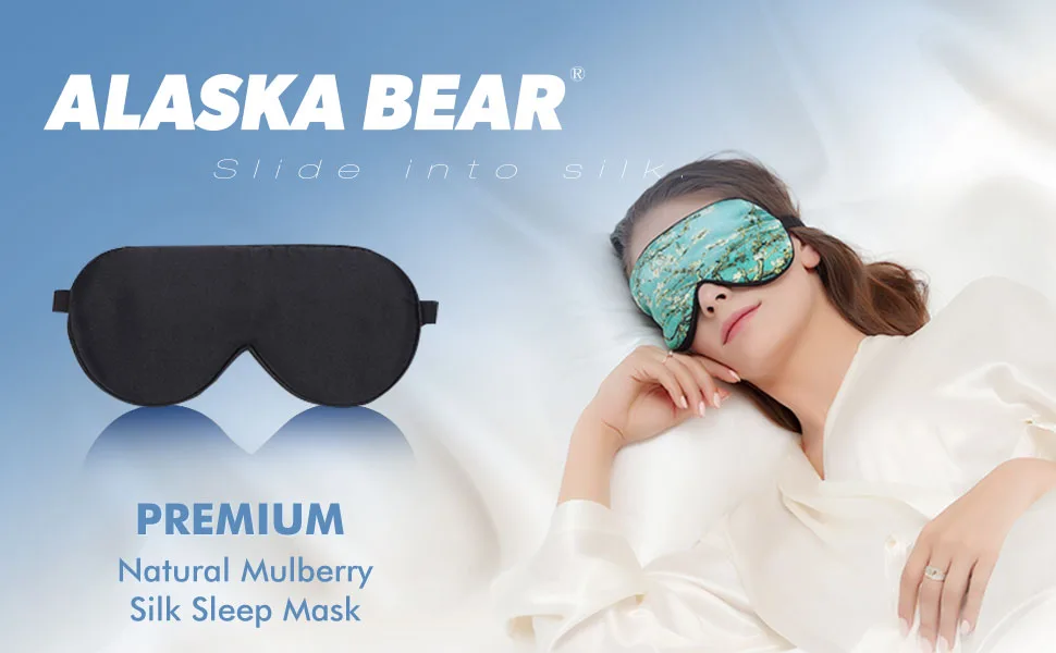 Alaska Bear Mulberry Silk Sleep Mask Luxury Cool and Lustrous Eye Cover for Sleeping 22 Momme Higher Grade Gift Ready Packaging (New Black Version) Black_new Version - product information 1