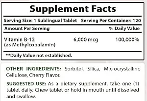 Best Naturals Vitamin B12 6000 mcg 120 Tablets natural vitamin b 120 Count (Pack of 1) - product information 3