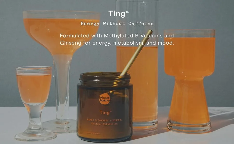 Moon Juice Ting Refill Pack B Complex & Methylated B12 Vitamin Supplement Metabolism Support & Caffeine Free Natural Energy - 4:1 Concentrated Ginseng Extract Vegan Sugar-Free (Refill Pack) - ting moon juice powder energy boost natural protein metabolism mood enhance performance serotonin