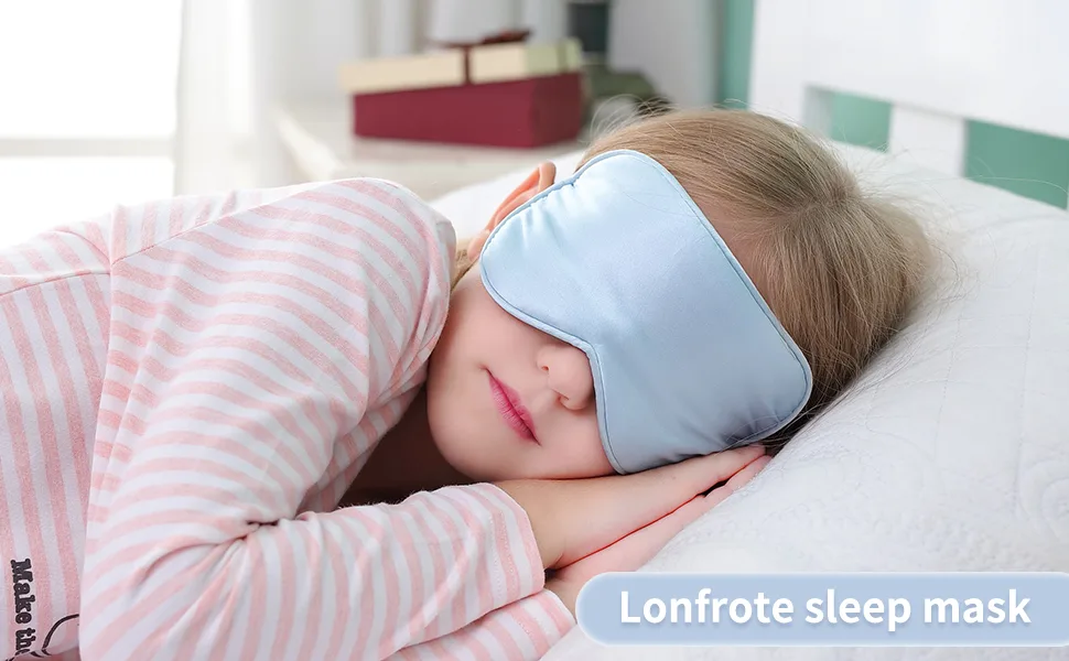 2 Pack Lonfrote Children Eye Mask Smooth Blindford for Travel Relax Supper Soft Natural Silk Sleep Mask for Kids Sleeping(Blue & Grey) - Lonfrote sleep mask