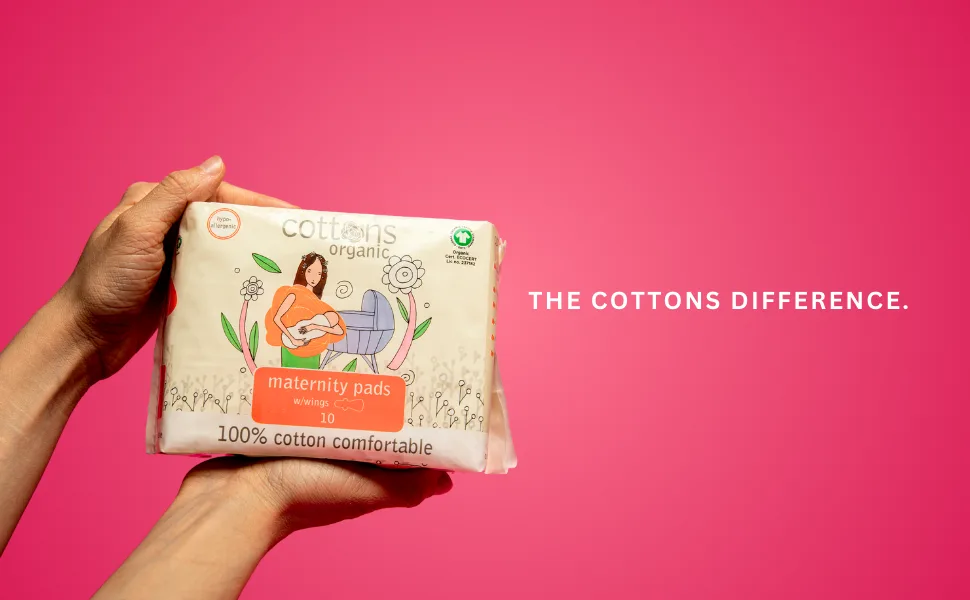 Cottons Maternity Pads with Wings 10-Individually Wrapped Unscented Chlorine Free Certified Organic Cotton Coversheet - Heavy Absorbency (Single Pack) - maternity pads