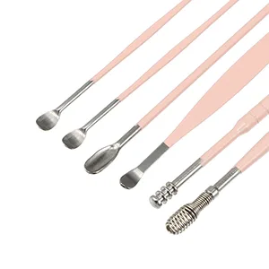 VOCOSTE 6Pcs Stainless Steel Ear Cleansing Tool Set Ear Cleaner Ear Care Set with Leather Packaging Pink - MORE OPTIONS: