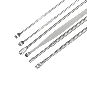 VOCOSTE 6Pcs Stainless Steel Ear Cleansing Tool Set Ear Cleaner Ear Care Set with Faux Leather Packaging Light Blue - MORE OPTIONS:
