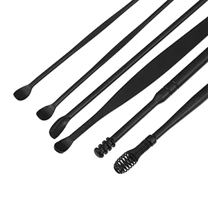 VOCOSTE 6Pcs Stainless Steel Ear Cleansing Tool Set Ear Cleaner Ear Care Set with Faux Leather Packaging Black - MORE OPTIONS: