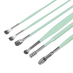 VOCOSTE 6Pcs Stainless Steel Ear Cleansing Tool Set Ear Cleaner Ear Care Set with Faux Leather Packaging Green - MORE OPTIONS: