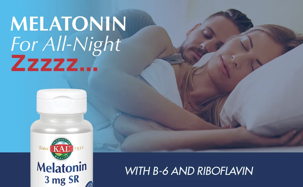 KAL 3 Mg Melatonin Tablets 30 Count - KAL Melatonin Sustained Release 3mg 100% Pure Vitamin B6 Riboflavin Relaxation Support 30 Tablets