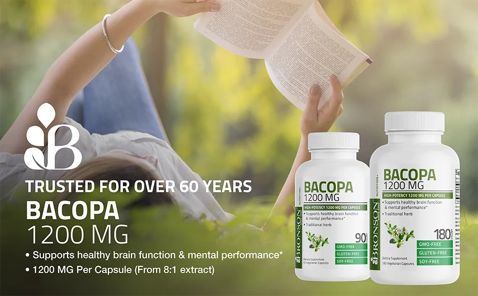 Bronson Bacopa 1200 MG Supports Healthy Brain Function and Mental Performance Traditional Herb Non-GMO 90 Vegetarian Capsules 90 Count (Pack of 1) - bronson