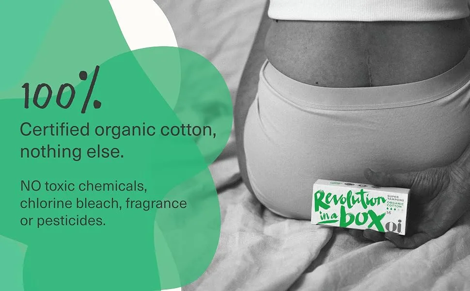 Oi Applicator Free Tampons 100% Certified Organic Cotton Super 16 Count | Biodegradable | Unscented Toxin Chlorine and Chemical Free 16 Count Super - product information 3